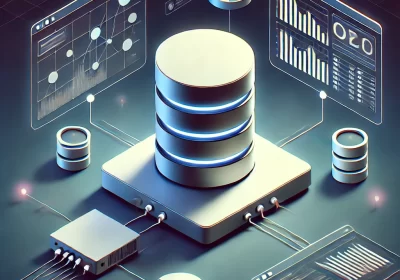 DALL·E 2025 02 03 09.14.41 A minimalistic and abstract digital illustration of a database system. The image features a central database represented by a stacked cylinder. A serv