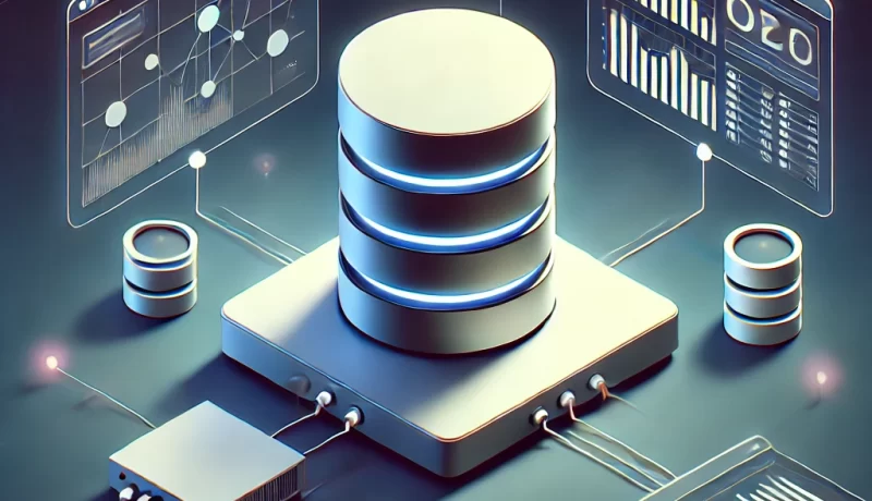 DALL·E 2025 02 03 09.14.41 A minimalistic and abstract digital illustration of a database system. The image features a central database represented by a stacked cylinder. A serv