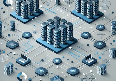 DALL·E 2025 02 03 09.50.18 An illustration of a distributed system with multiple servers interconnected representing a decentralized network. The image should show servers comm