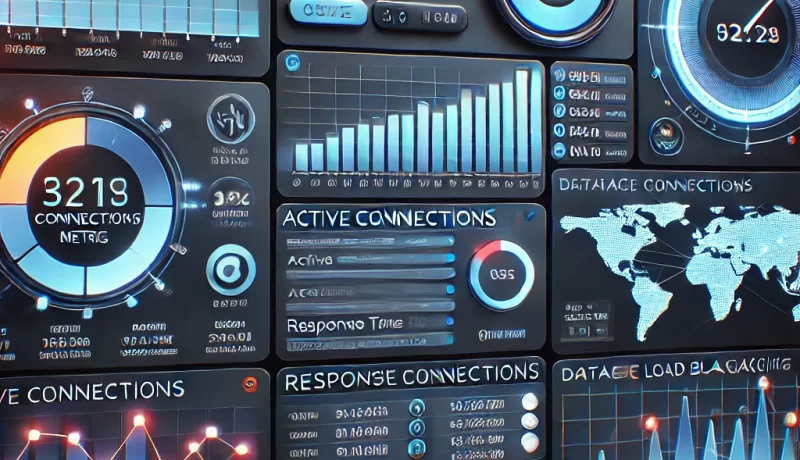 DALL·E 2025 02 19 21.56.41 A dashboard style UI with real time database connection metrics. The image features a modern and professional database monitoring dashboard with live