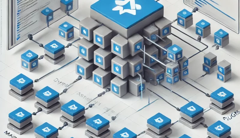 DALL·E 2025 02 21 00.02.32 A professional architectural diagram illustrating a dynamic plugin system in ASP.NET Core. The image features a main application Main Application co